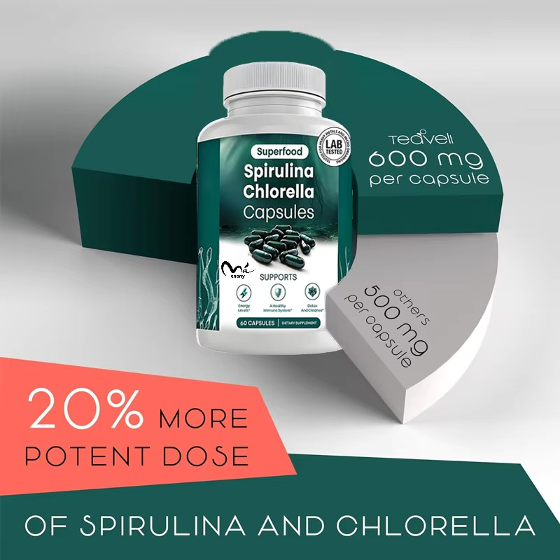 IMPORT ORGANIC SPIRULINA CHLORELLA CAPSULES - CHLOROPHYLL PILLS AND BLUE GREEN ALGAE SUPPORT A