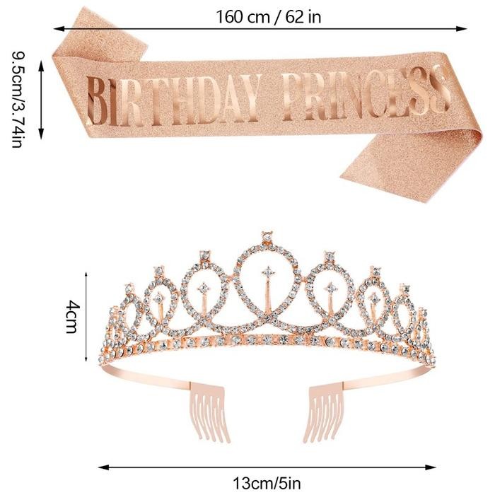 ORIGINAL Isi 2 Sash Ratu Ulang Tahun Mahkota Mahkota Ulang Tahun Dewasa Selempang Mahkota BerEmas