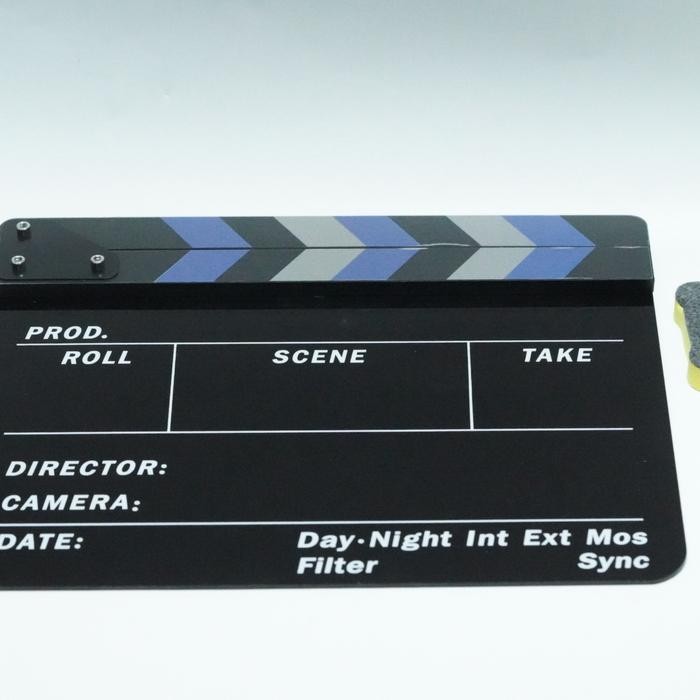 

NEW PRODUK SELENS BLUE BLACK CLAPPER BOARD ACRYLIC DRY ERASE DIRECTOR TV MOVIE CUT ACTION CLAP BOARD