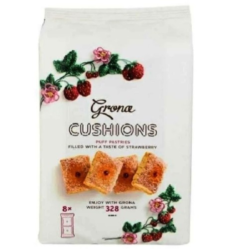 

S15619 GRONA CUSHIONS STRAWBERRY PUFF PASTRIES BISCUIT 328GR MAJU BERSAMA (20250911)