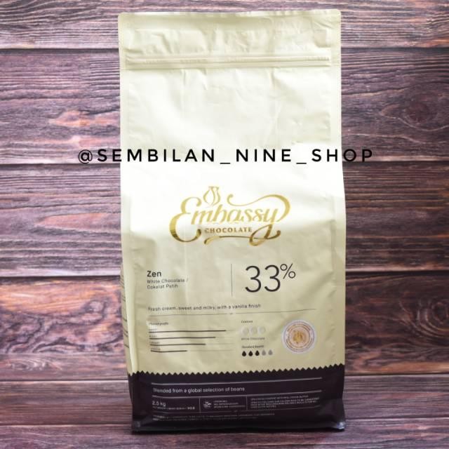 

Tulip Embassy ZEN WHITE Chocolate COUVERTURE 33% 2,5 Kg Cokelat Coklat Putih Coin