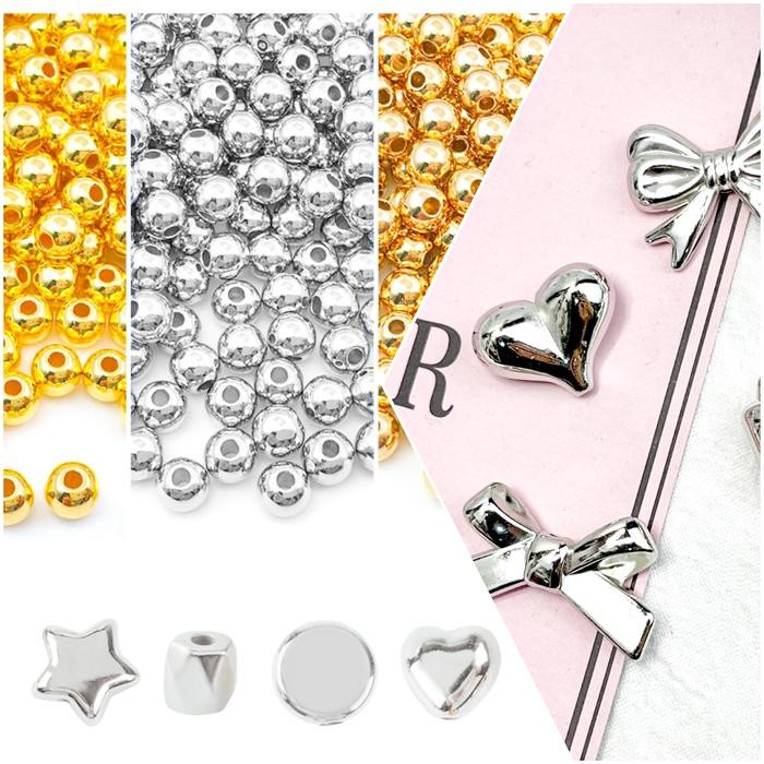 

New Manik Mutiara Bintang Love Silver Gold Mote Ribbon Aksesoris DIY Gelang Kalung Tasbih Strap