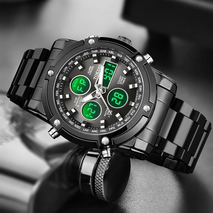 Buy 1 Get 1 [Dv] Tokdis Jam Tangan Pria 2576 Double Time Rantai Stainless Steel Water Resistant 3