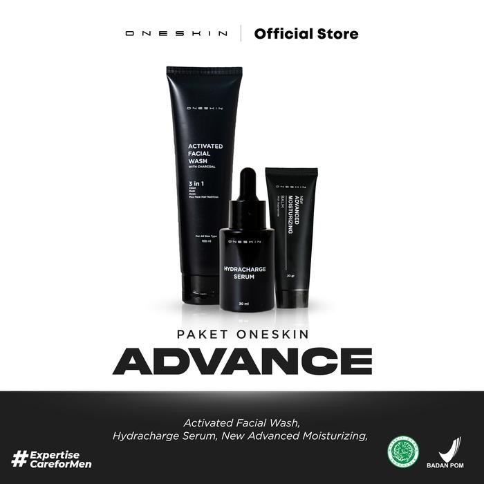 Oneskin Paket Advance Paket Lengkap Skincare Pria (Facial Wash, Serum & Moisturizer) Pelembab Wajah