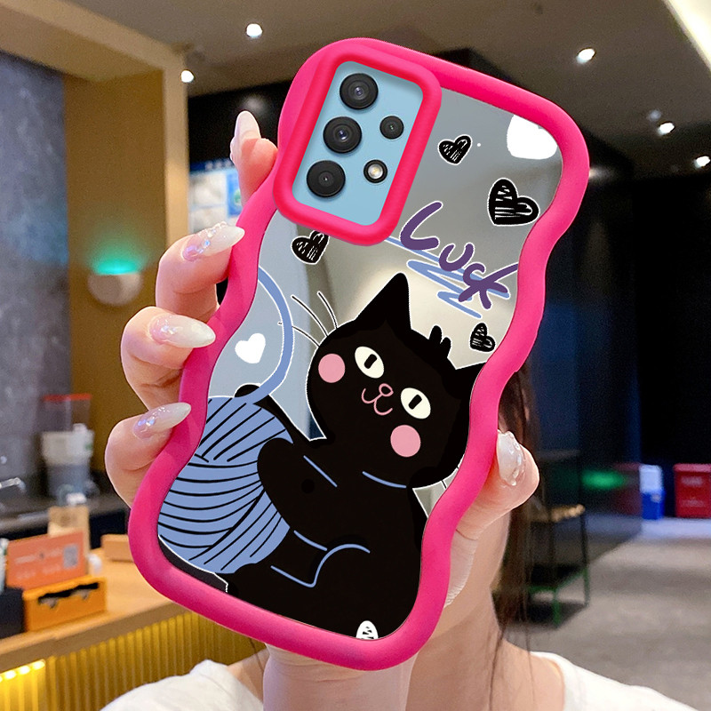 Casing Untuk Samsung A32 A31 A33 5G Case Casing Kucing Bulu Pola HP Cesing Macaron Kasing Mirror Sil