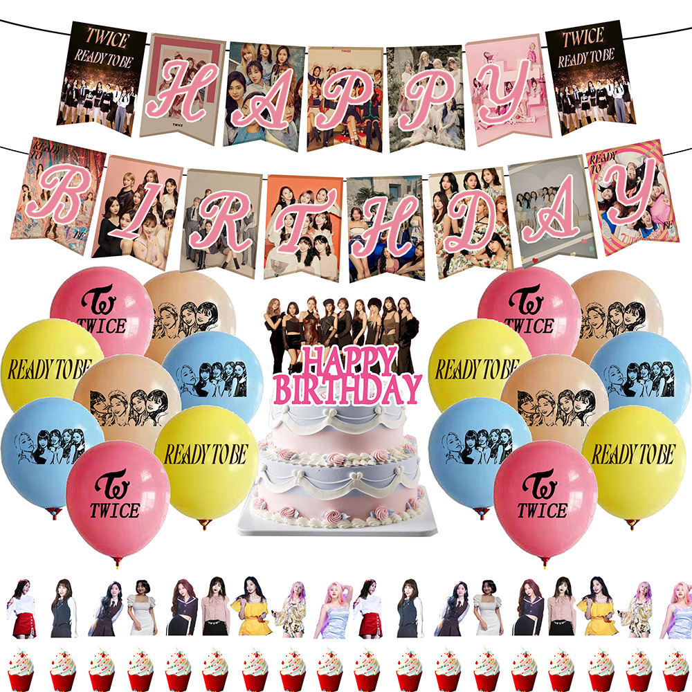 Singing Star KPOP Twice Birthday Party Decoration Balloon Banner Cake Topper Girl's Party Decoration
