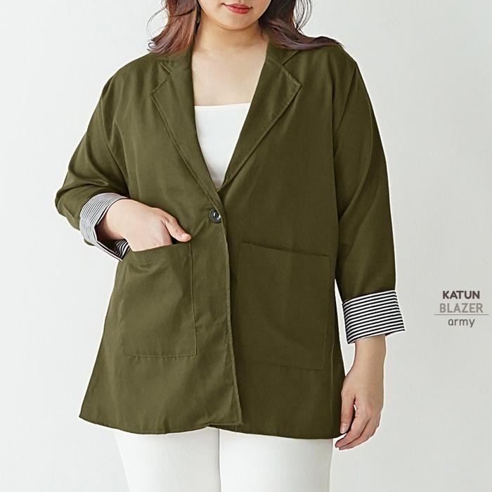 1fihz- Blazer Katun Green Hijau Army Wanita Cewek Jumbo Bigsize Oversize Outter Blazer Jas