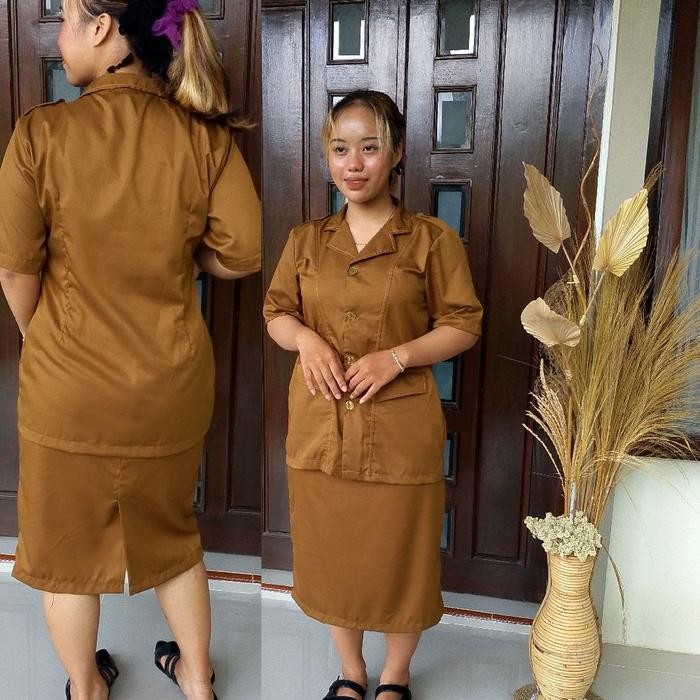 ASLI baju pns wanita keki semi jas lengan pendek rok pendek Blazer READY STOCK