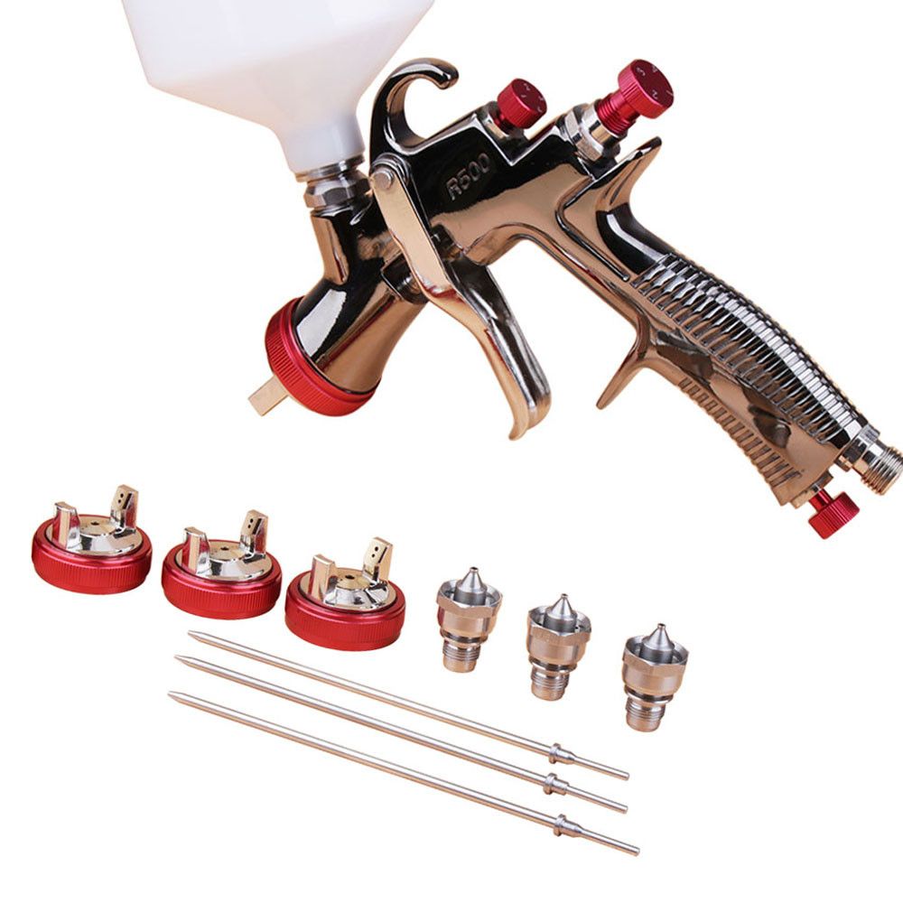 R500 LVLP  Spray Gun with 1.5mm,1.7mm,2.0mm Replaceable Nozzles，600cc R500 Air Spray Gun for Car Pai