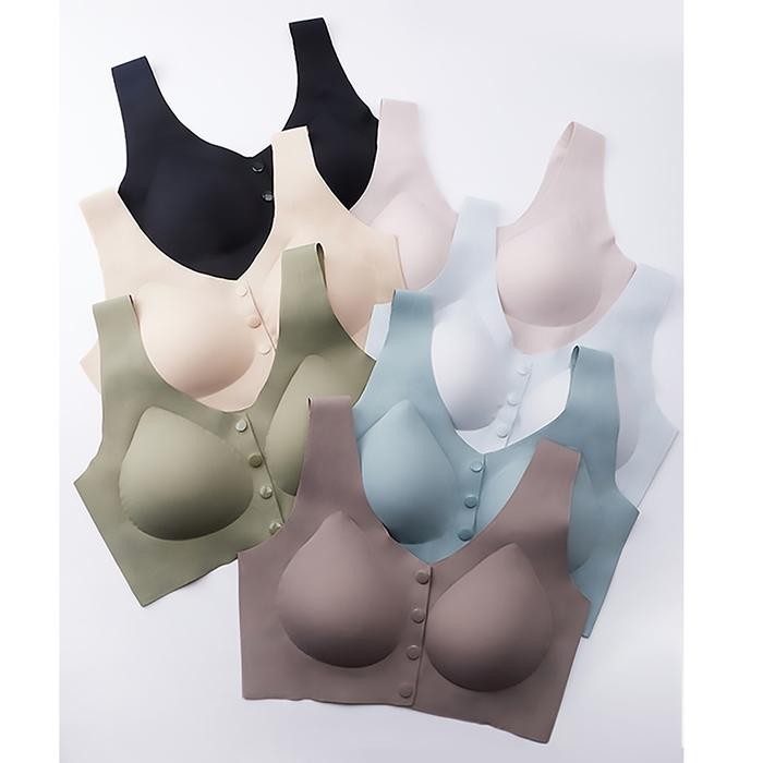 Polini - Pakaian Dalam Wanita Bra Seamless Ice Silk BH Wanita Tanpa Kawat Kancing Depan Motif Polos