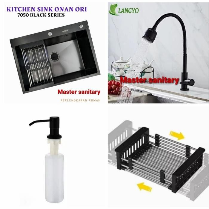 Paket Lengkap Kitchen Sink Stainless ONAN 7050 Hitam Black