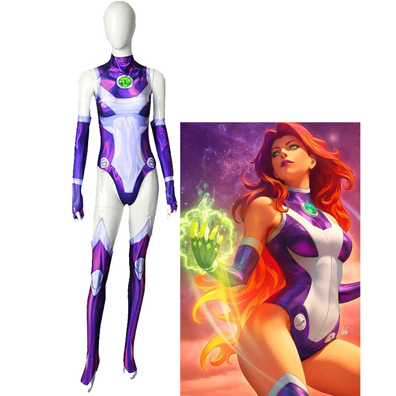 Anime Starfire Superhero Jumpsuit Zentai Bodysuit Halloween Cosplay Costume Sexy Women Carnival