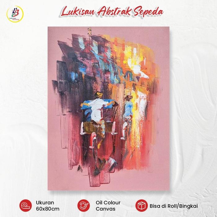 Lukisan Becak Tradisional Jalanan Asli Kanvas 60x80cm untuk Dekorasi Dinding Nostalgia