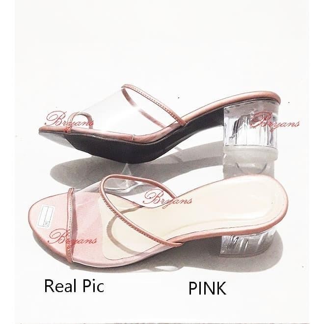 BRYANS SEPATU SENDAL WANITA CINDERELLA HAK KOTAK TAHU KACA GHEA