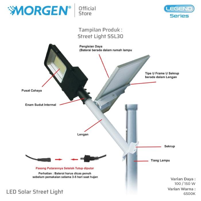 OBRAL LAMPU LED MORGEN - Solar Street Light Lampu Jalan SSL30 100/150W Putih
