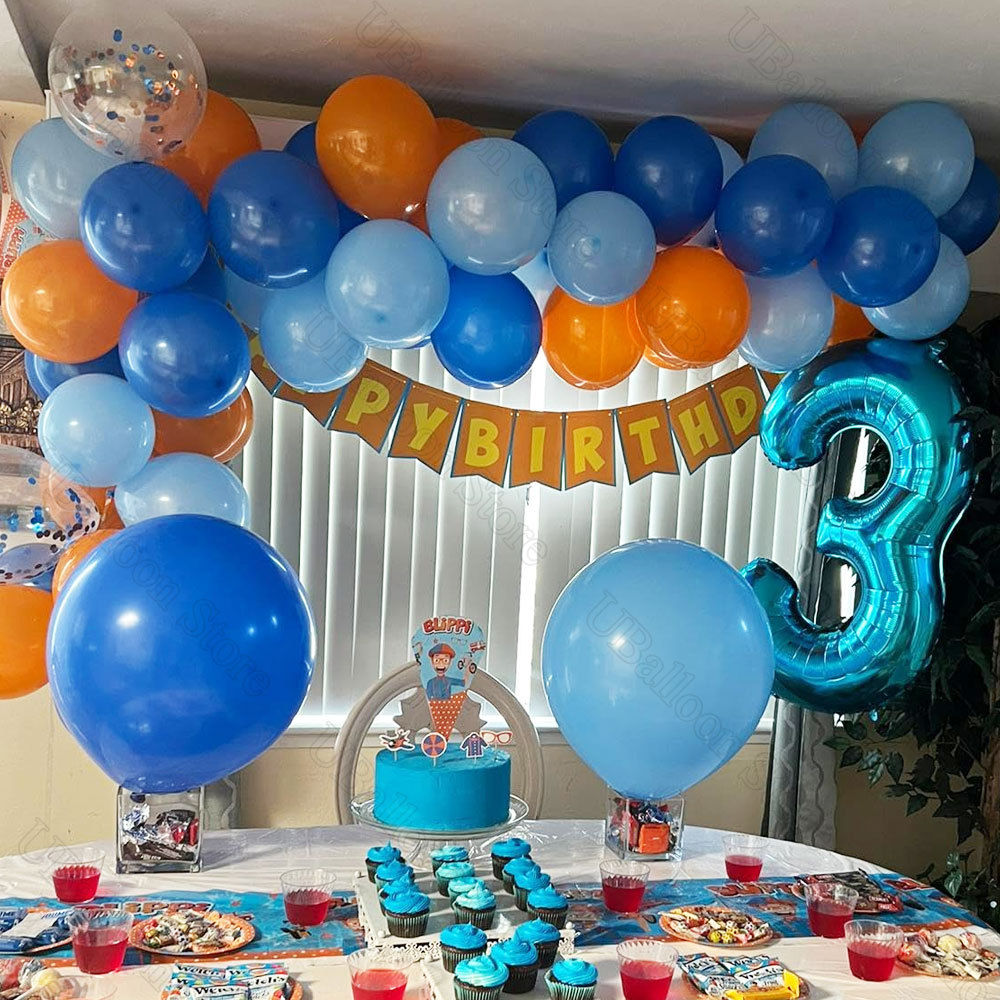 40Pcs Orange Blue Birthday Balloons 10Inch Orange Light Navy Blue Air Helium Balloons for Baby