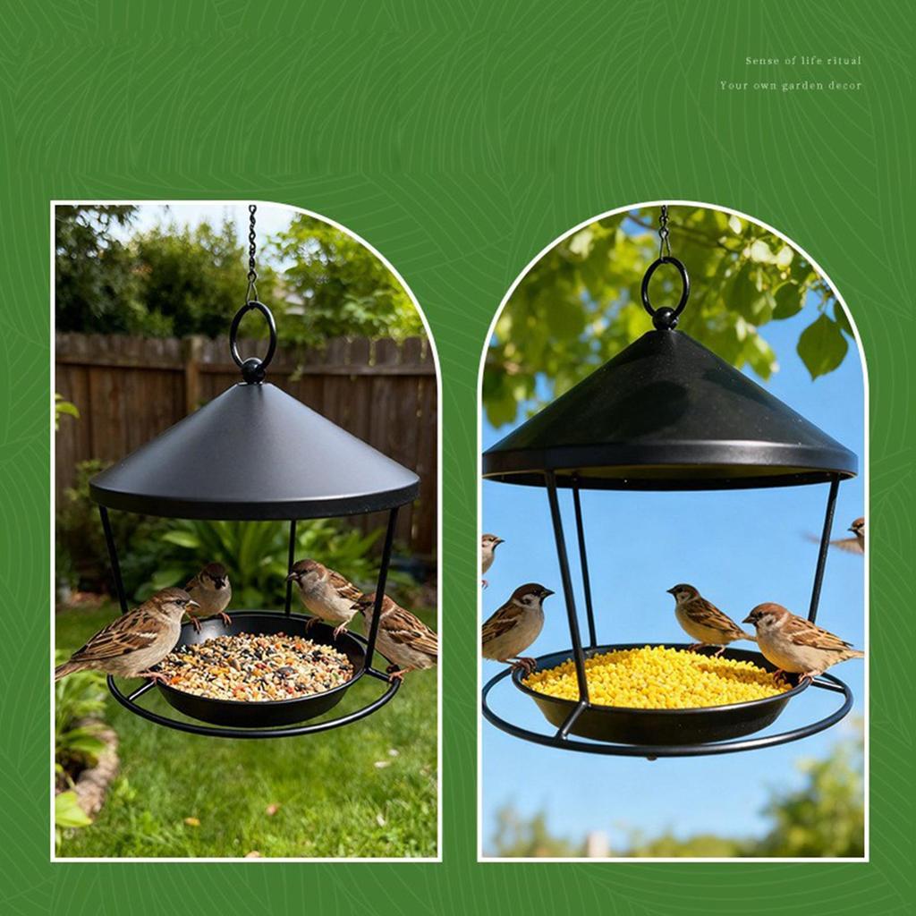 Outdoor Hangable Bird Feeder Metal Hummingbird Food Feeder Weatherproof Bird Feeding Tray Garden