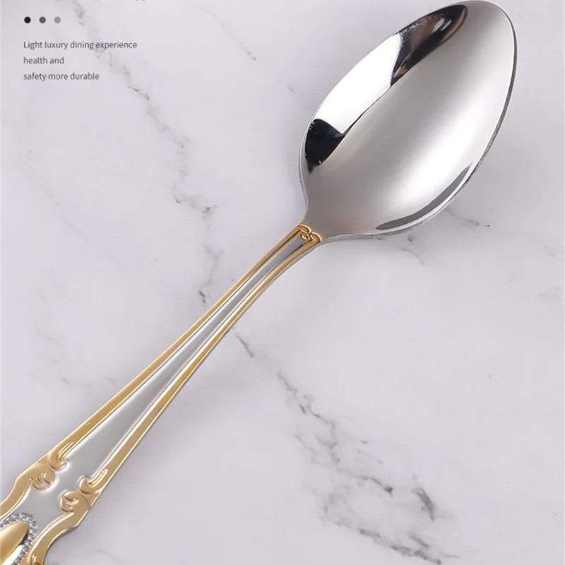 Golden Cutlery Set,Luxury Retro Western Flatware Set,Dinner Serving for 6,Includes Spoons,