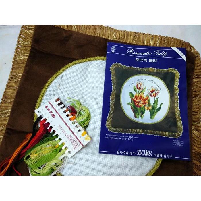 DISKON Paket Sulam Kristik Sarung Bantal DOME 120103 Bunga Tulip