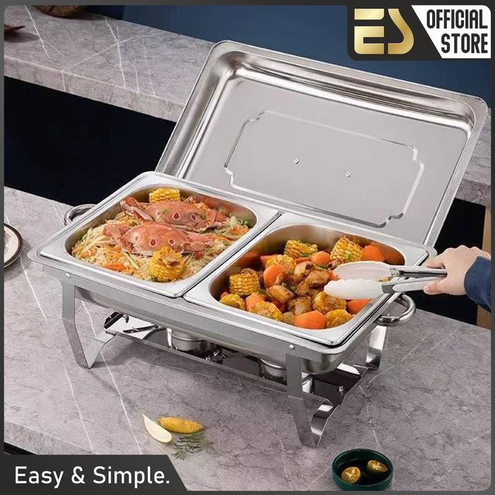 

SIAPKIRIM [Spesial Live] ES Prasmanan 2 Sekat Set Chafing Dish Pemanas Makanan Wadah Saji Makanan
