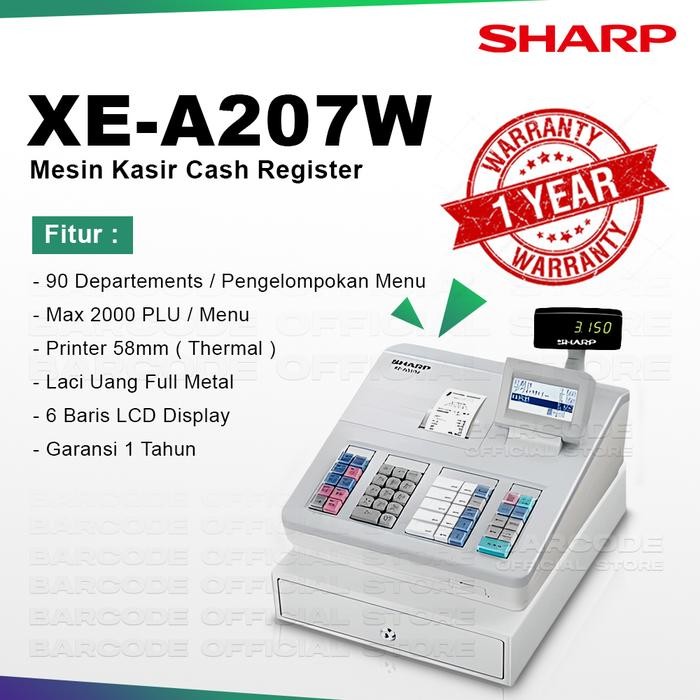 

MESIN KASIR SHARP XE-A207W / XE A207 WHITE CASH REGISTER ALL IN ONE