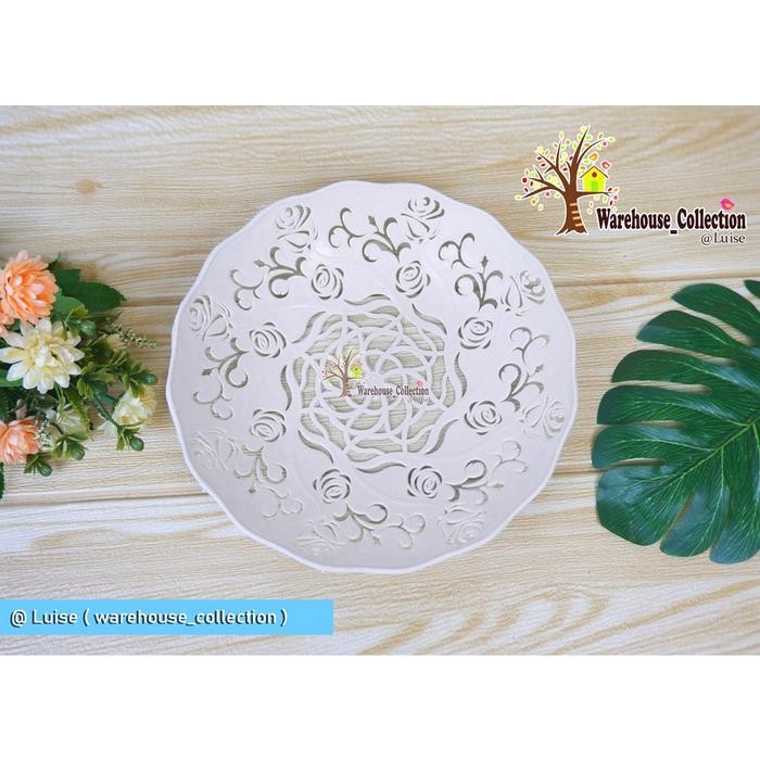 RStore Bayar Ditempat 6 PCS Piring Rotan Bunga / Piring Plastik Bunga Putih / Piring Plastik Murah /