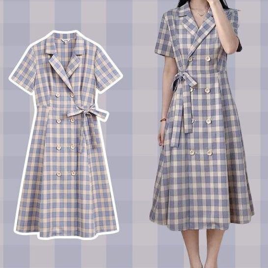 Pilihan- #Dr58 Dress Pesta Wanita Motif Kotak Lilac Premium (M/L/Xl)