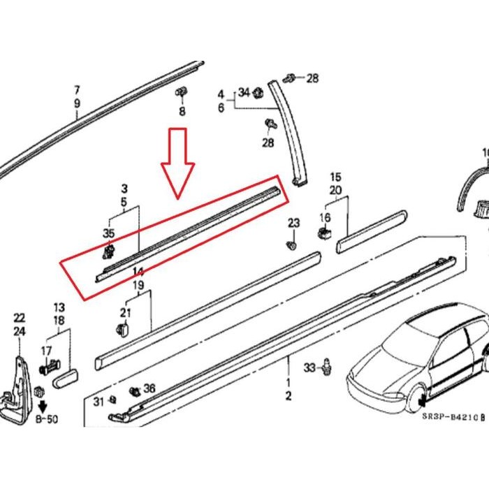 Jual List Pelipit Kaca Pintu Horizontal Civic Genio Estilo 1992-1995 Ori