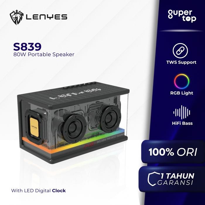 Lenyes S839 80W Portable Speaker Bluetooth 5.2 RGB LED Light with Clock Display