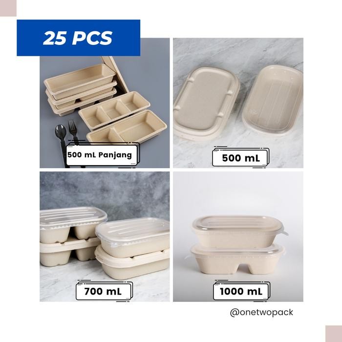 

(25 pcs) Takeaway Box Bagasse 500/700/1000 mL Box Makanan Ecofriendly
