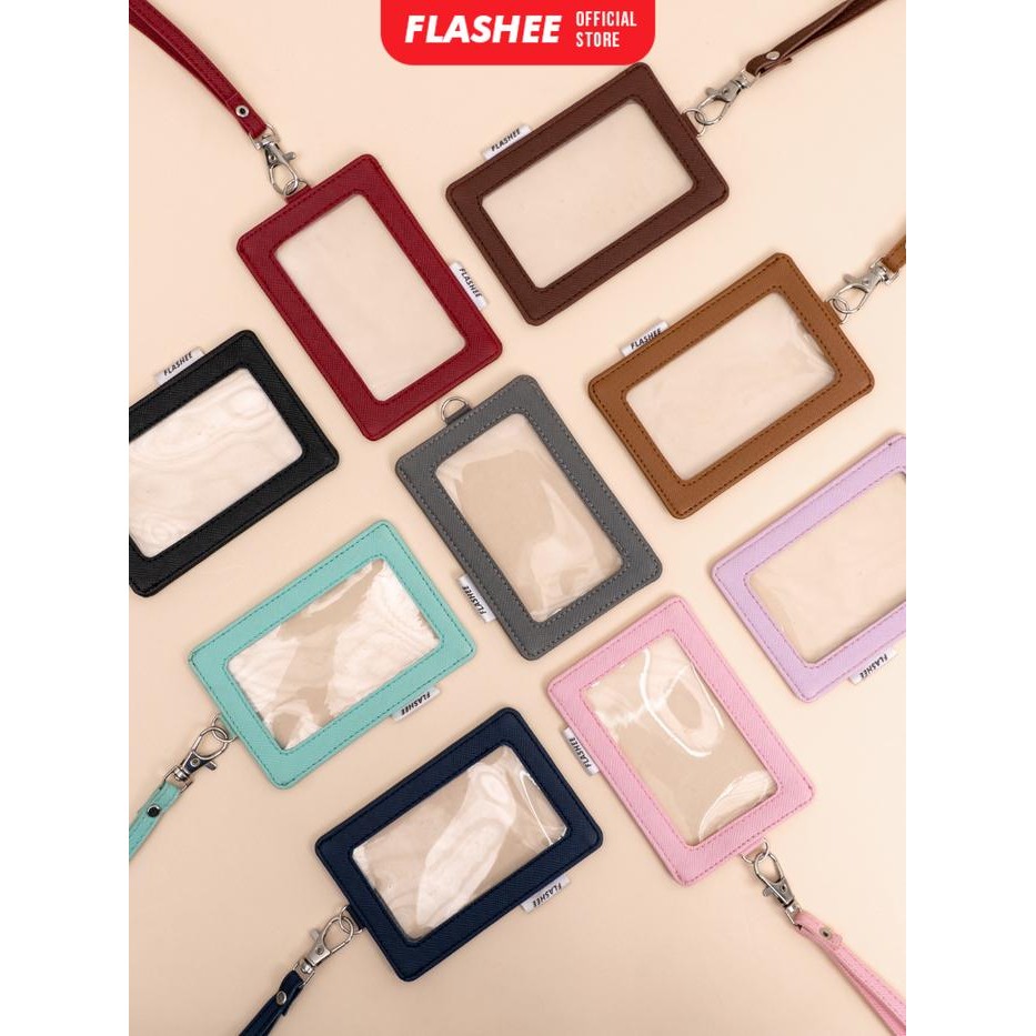 

New Flashee ID Card Holder Plastik Name Tag Mika Tali Leyna Lanyard ID Card Kulit Dua Sisi