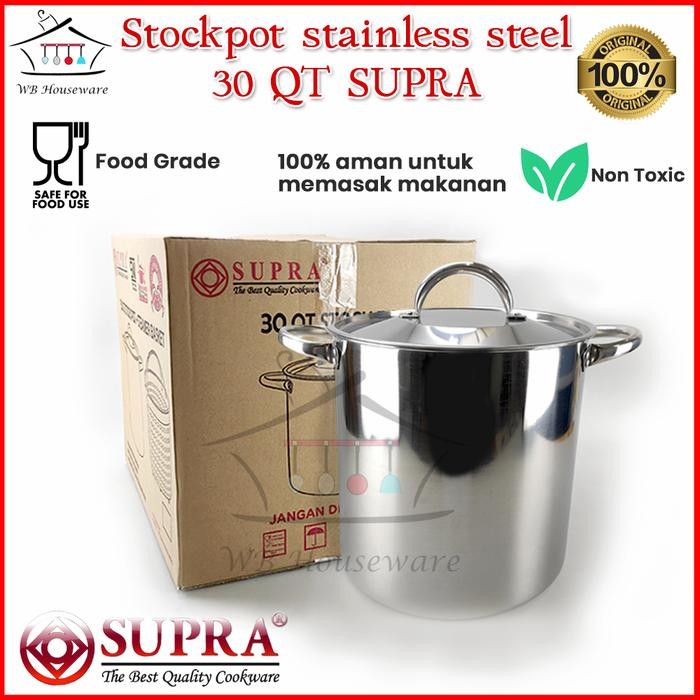 Supra Stockpot 30Qt / 28,5Liter / Panci Jumbo Stainless + Tutup / Panci Sayur Kitchenware