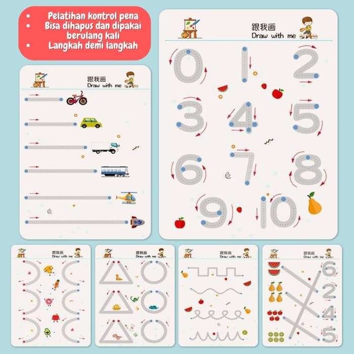 

OJ Buku Edukasi Aktivitas Anak Wipe and Clean Reusable Book Worksheet Buku Tulis Hapus BA0004