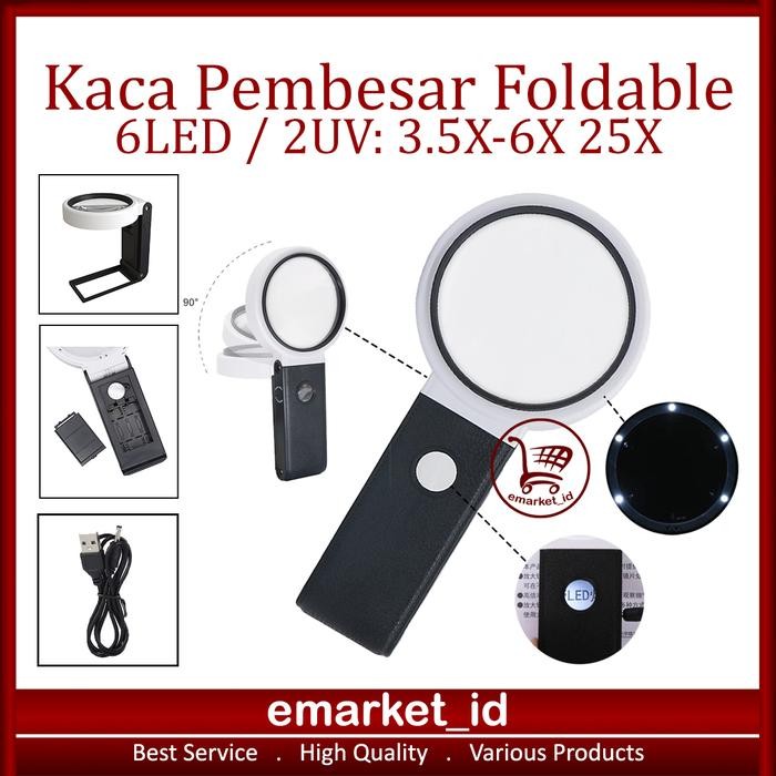 

SALE Kaca Pembesar Foldable 6 LED 2 UV 3.5X-6X 25X AG32 / Kain Percetakan