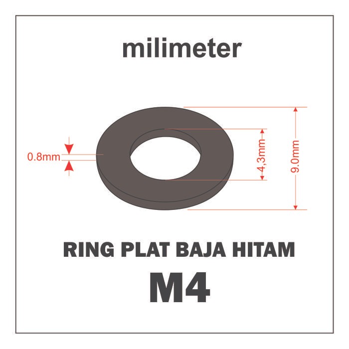 Pilihan- Ring Plat Baja Hitam M4 - Plate Washer - Bungkus Isi 100Pcs