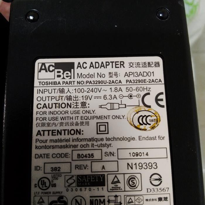 Adaptor Laptop Pc Aio Liteon 20V 6.0A 19V 6.3A Second