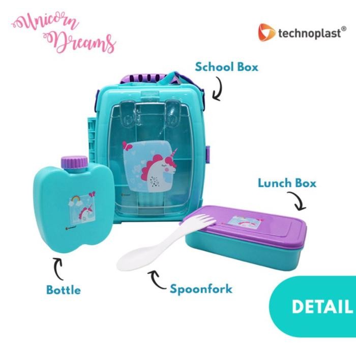 Technoplast Unicorn Dreams School Lunch Box Koper Set Kotak Makan Anak