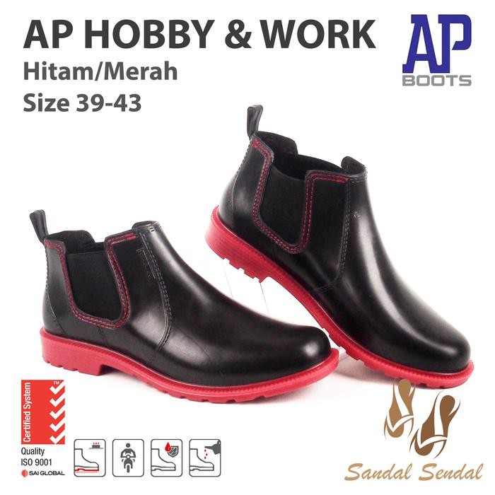 Compass - Sepatu Boot Pendek Boots Hobby & Work Hitam Merah Casual Bikers Shoes