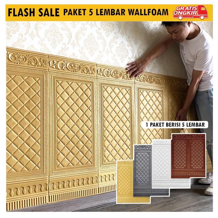 Paket Isi 5 Lembar Wallpaper Dinding 3D Foam Motif Pintu Jati Sooku - Wallfoam PE penutup plafon