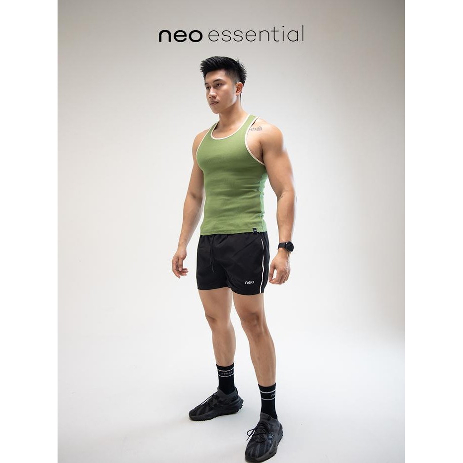 SIAPKIRIM Neo Essential Kaos Singlet Pria Gym Ribbed Tank Top OlahWarna Hijau READY STOCK
