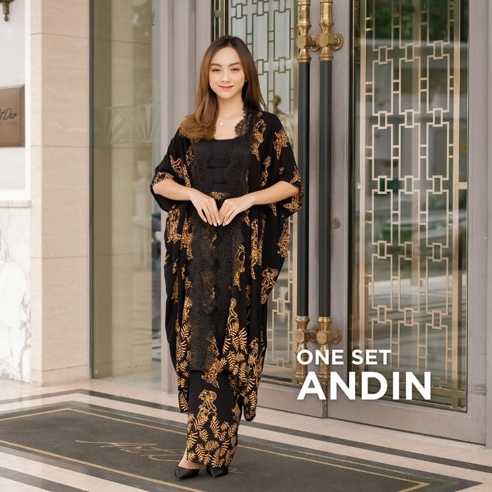 KINNAS - ANDIN One Set Outer Lace dan Rok Lilit Batik Wayang - Outfit Kondangan One Set batik Outer