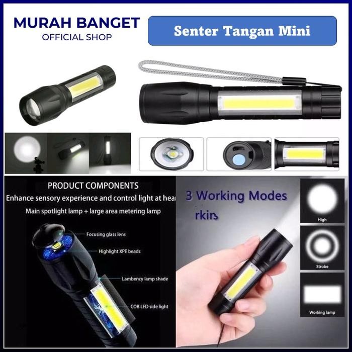 Senter Mini COB LED Light Super Terang Lampu Senter Mini Rechargeable