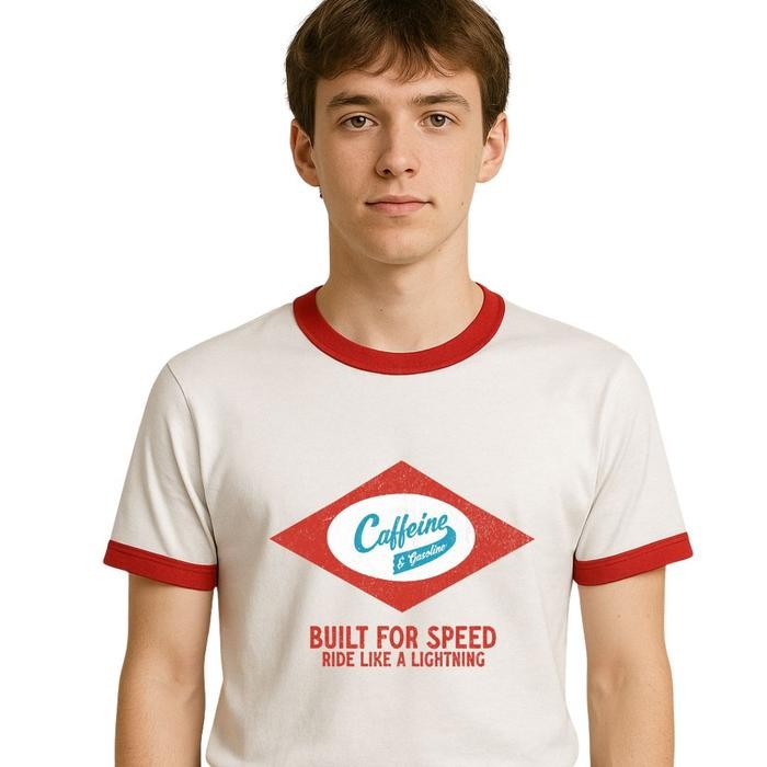 Kaos T Shirt Vintage Retro Caffeine And Gasoline Built For Speed Ringer