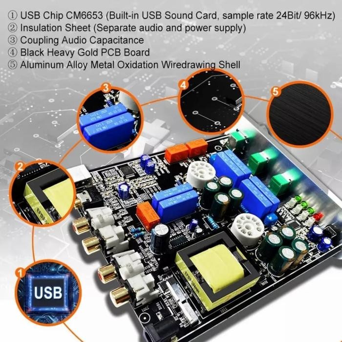 FX-AUDIO Tube-06 Vacuum Pre-Amplifier HiFi Audio Tube 6N3 with USB-DAC