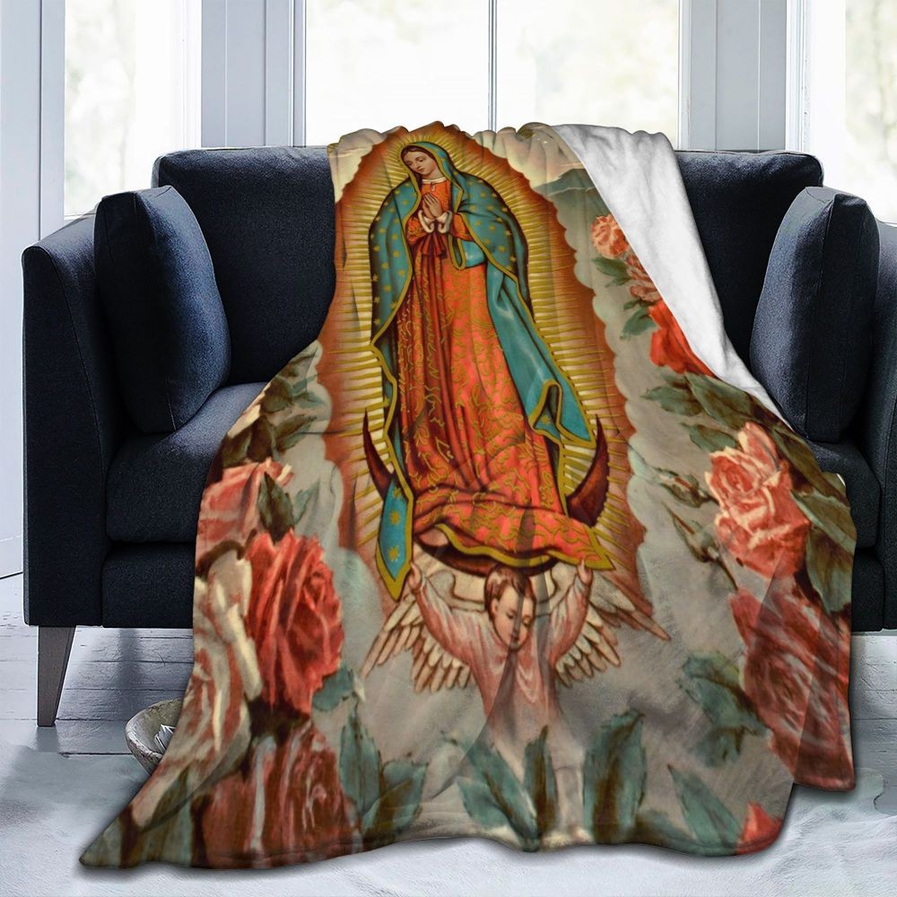 Our Lady Of Guadalupe Mexican Virgin Mary Blanket Christian Catholic Flannel Vintage Throw Blanket f