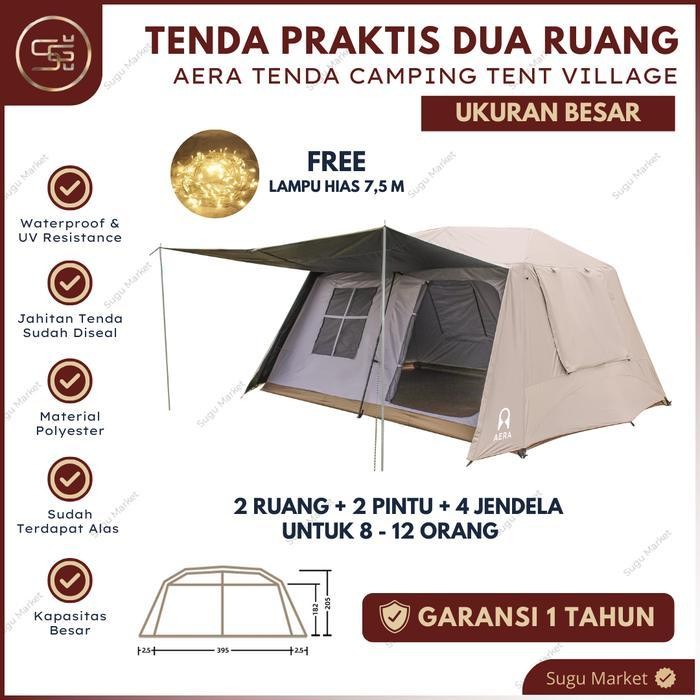 Tenda Camping Tent Village Besar 8-12 Orang Waterproof Tenda Camping Double Layer Tenda Camping