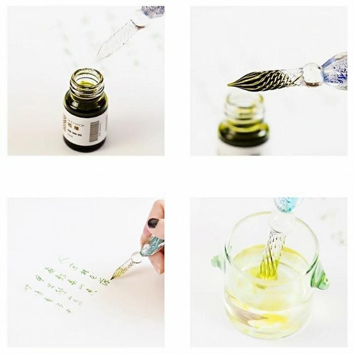 Crystal Glass Dip Pen Non-Carbon Ink Fountain Signature Pen