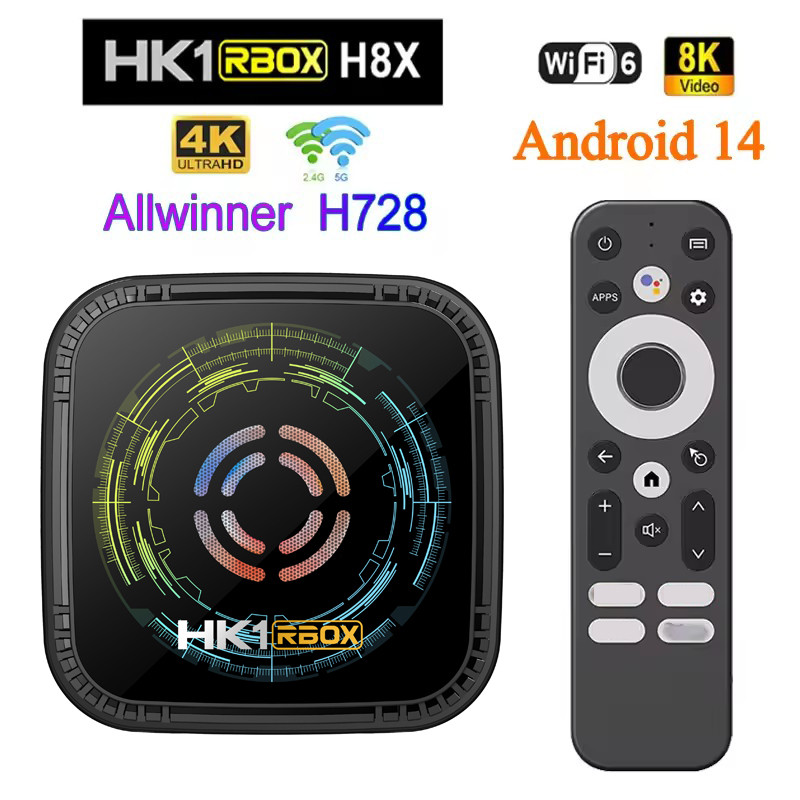 Hk1 Rbox H8X Tv Box Smart Android 14 4G 64G Allwinner H728 Quad Core 4K 1000M Wifi 6 Voice Assistant