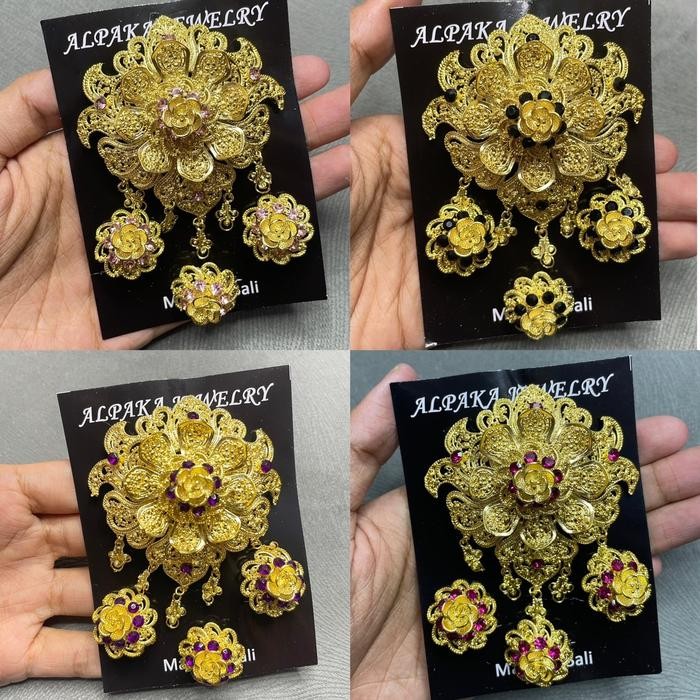 ASLI Set alpaka aksess kebaya bali (bros, anting, cincin) READY STOCK