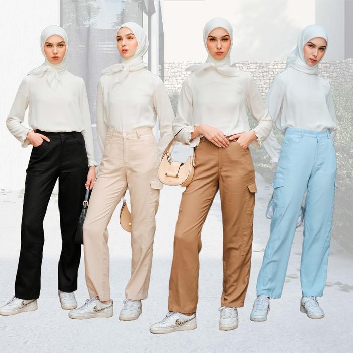Mylady Hijab Belvy Pants Celana Cargo Wanita Muslim Bawahan Kulot Panjang Pasti Ori